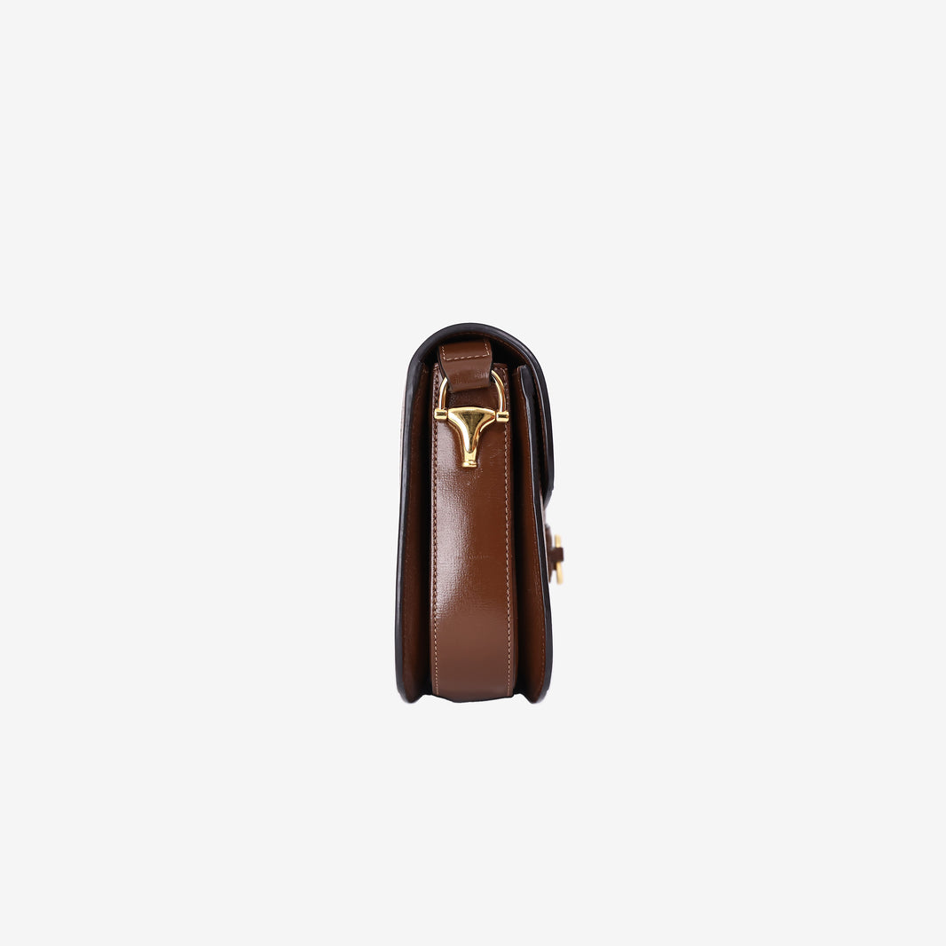 Gucci Horsebit 1955 Shoulder Bag in Beige Brown GG Canvas and Calfskin Leather with Gold Hardware