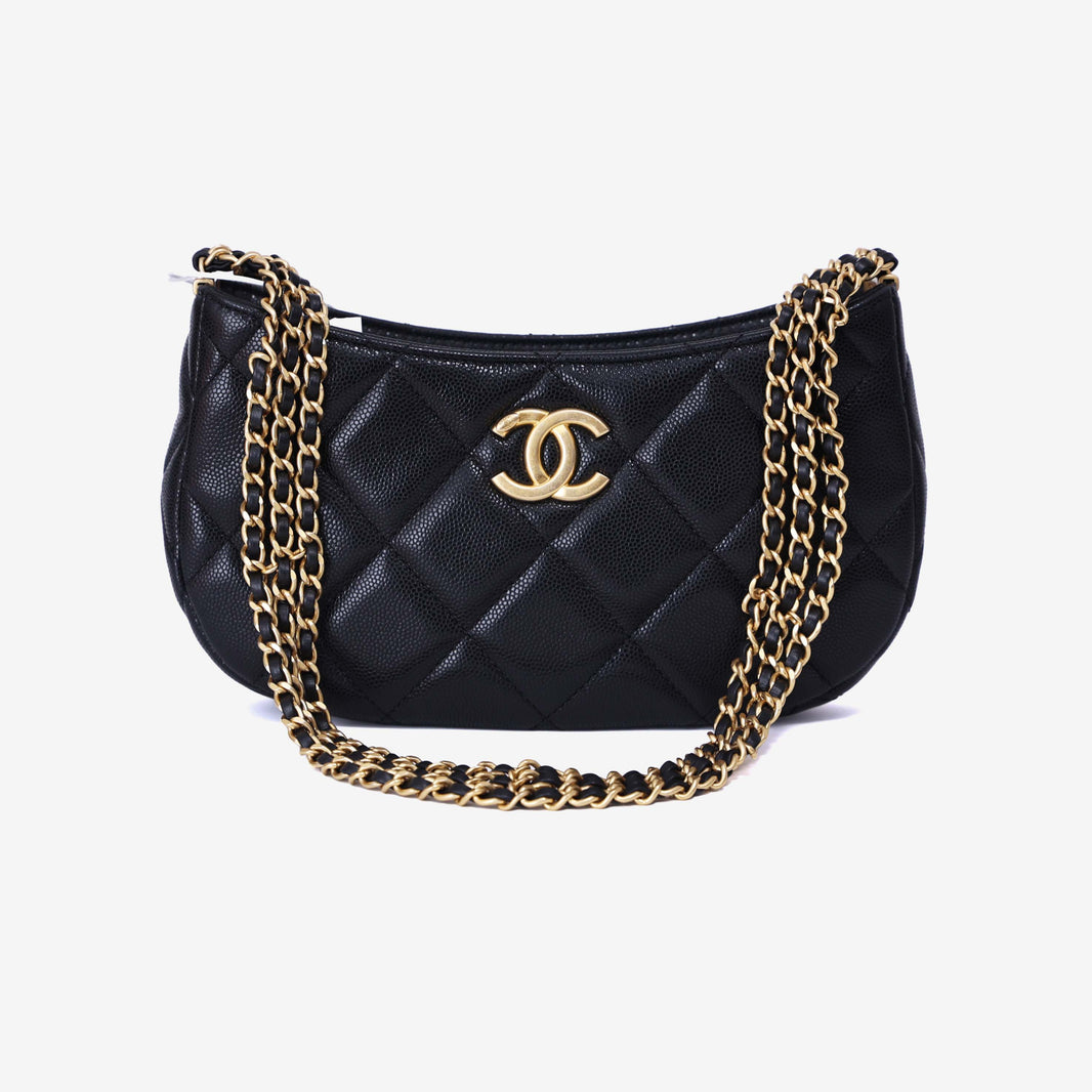 Chanel 24C Hobo Bag in Black Grained Calfskin with Gold Hardware