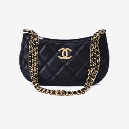 Chanel 24C Hobo Bag in Black Grained Calfskin with Gold Hardware