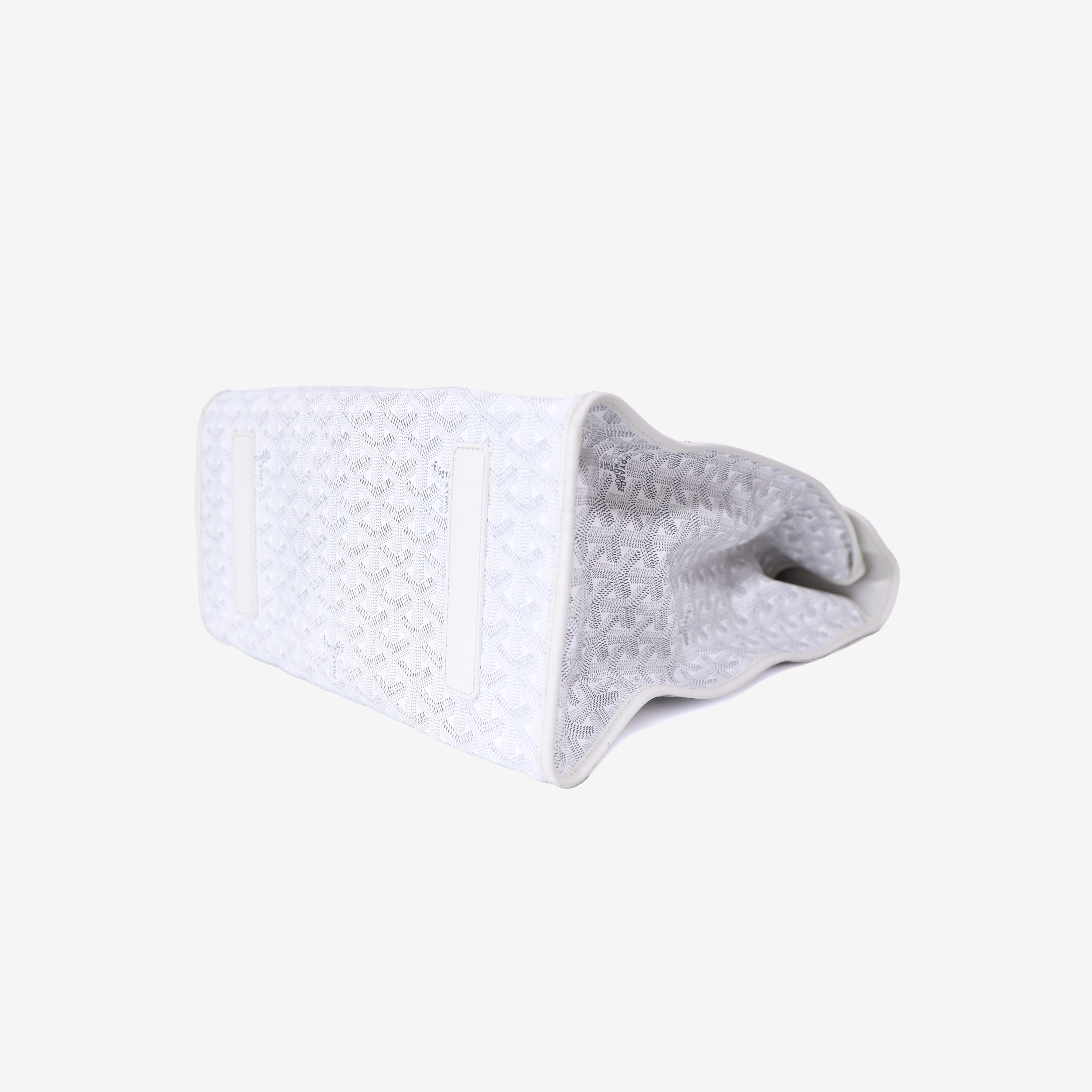 Goyard Saint Léger Backpack in White Goyardine Canvas with Chevroches Calfskin Trim with Silver Hardware bottom side view