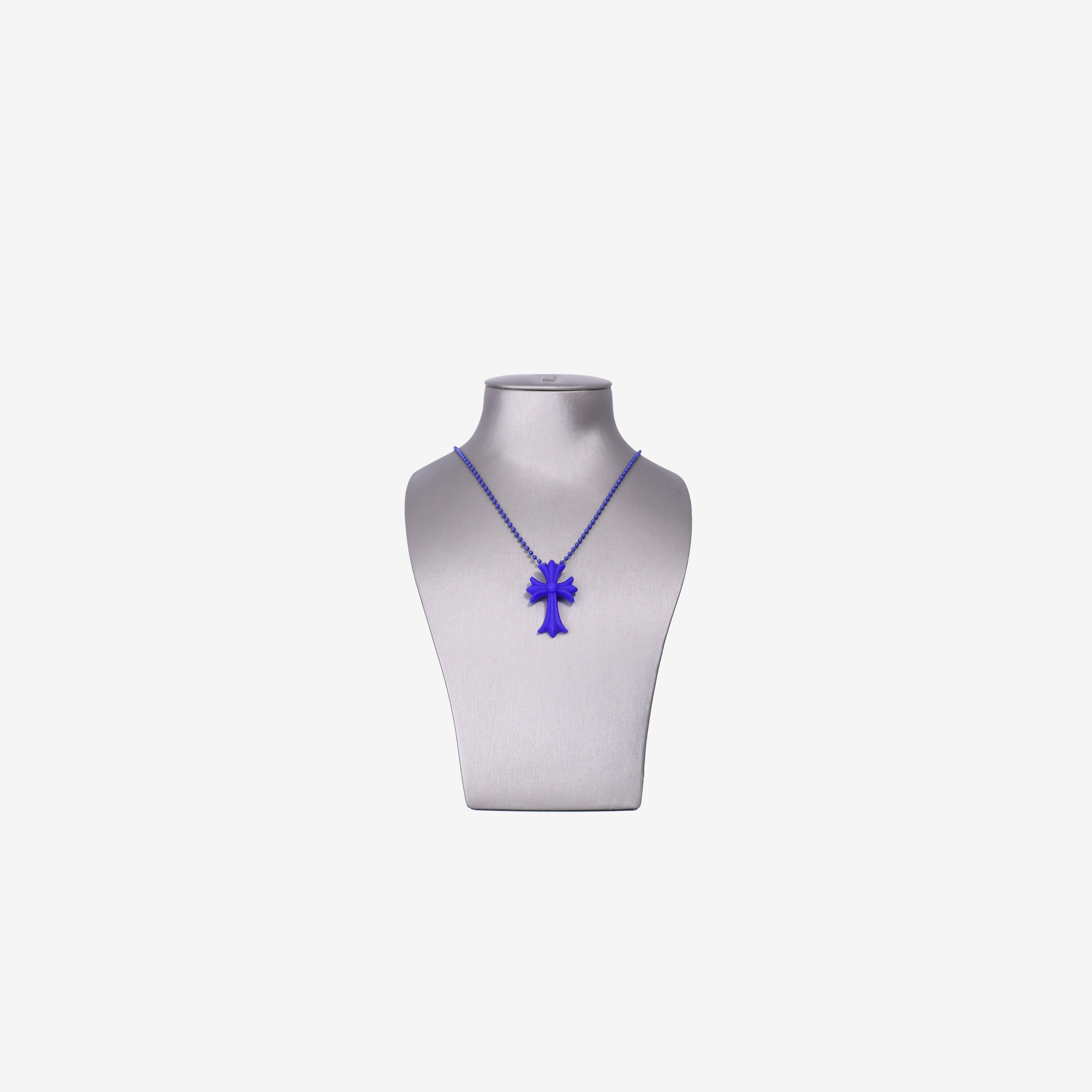 Chrome Hearts Cross Pendant Necklace in Blue Silicone front view