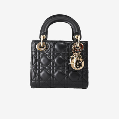 Dior Mini Lady Dior Bag in Black Lambskin Leather with Gold Hardware