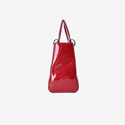 Dior Lady Dior Medium Bag in Cherry Red Patent Cannage Leather with Silver Hardware