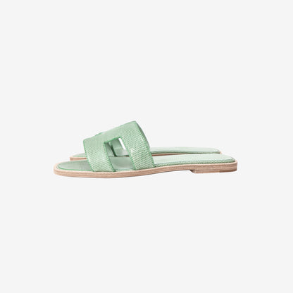 Hermès Oran Sandals in Vert Jade Lizard Leather (Size 38)