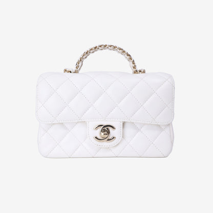 Chanel Crystals Top Handle Flap in White Lambskin Leather with Gold Hardware front view