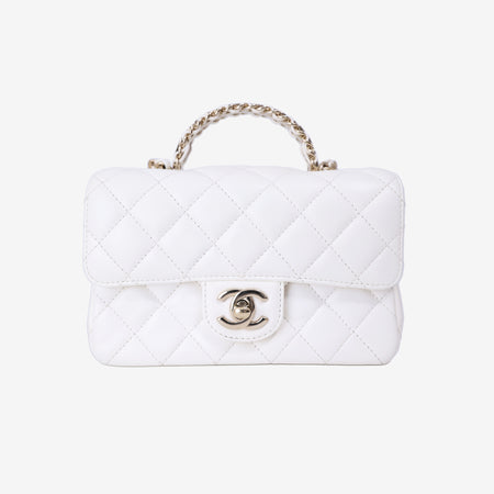 Chanel Crystals Top Handle Flap in White Lambskin Leather with Gold Hardware front view