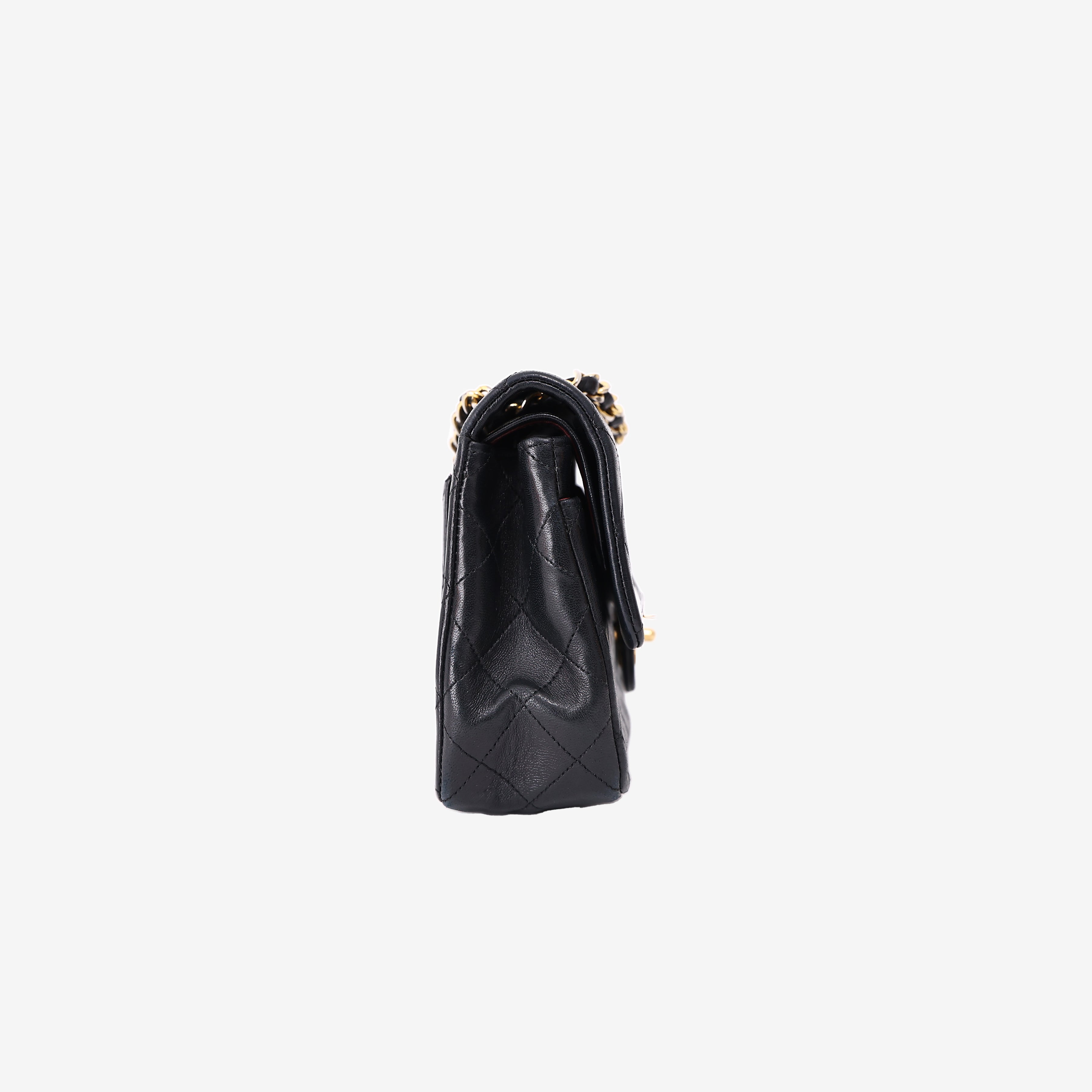 Chanel Vintage Classic Flap Bag in Black Lambskin Leather with Gold Hardware side view