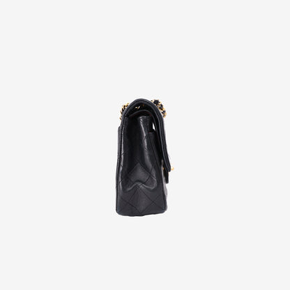 Chanel Vintage Classic Flap Bag in Black Lambskin Leather with Gold Hardware side view