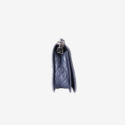 Chanel Medium Boy Bag in Dark Blue Patchwork Denim and Lambskin Leather with Silver Hardware