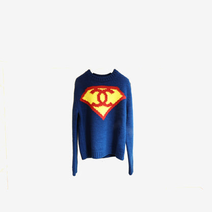 Chanel 26A Superman Sweater in Blue Cashmere (Size 40)