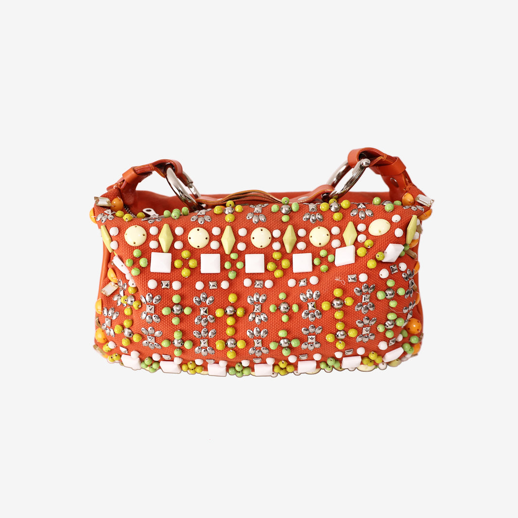 Chloé Vintage Canvas Bag in Orange with Silver Hardware and Beaded Detailing