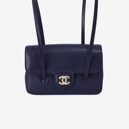 Chanel 26P Preppy Flap Mini in Navy Calfskin Leather with Gold Hardware front view