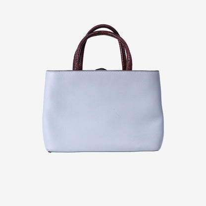 Fendi 2Jours Tote Bag in Light Blue Calfskin Leather with Red Snakeskin Handles
