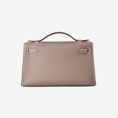 Hermès Kelly Pochette in Étoupe Swift Leather with Palladium-Plated Hardware