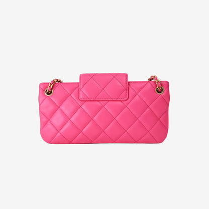 Chanel Fuchsia Baguette Bag in Pink Lambskin Leather with Gold Hardware