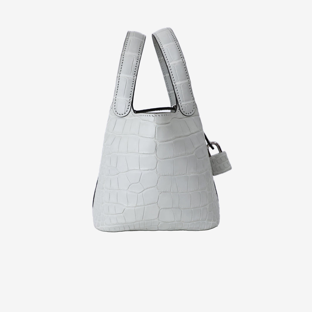 Hermès Micro Picotin Lock 14 in Béton Matte Alligator Mississippiensis Leather with Palladium Hardware