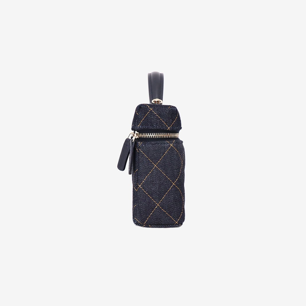 Chanel Classic Vanity with Chain in Dark Blue Denim with Gold Hardware side view