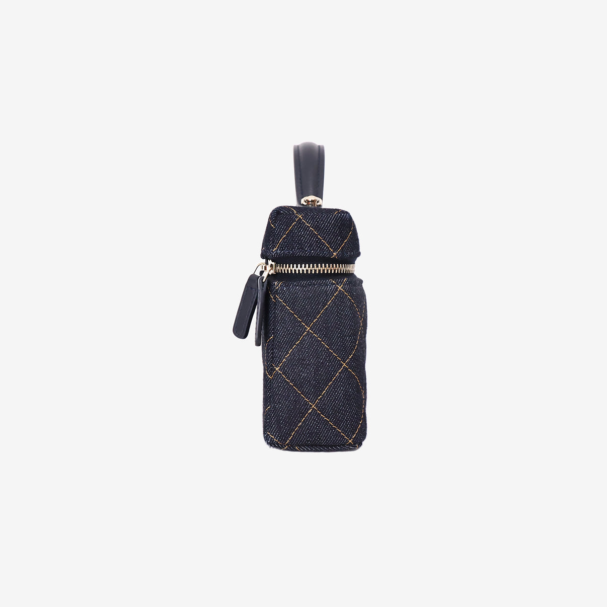 Chanel Classic Vanity with Chain in Dark Blue Denim with Gold Hardware side view