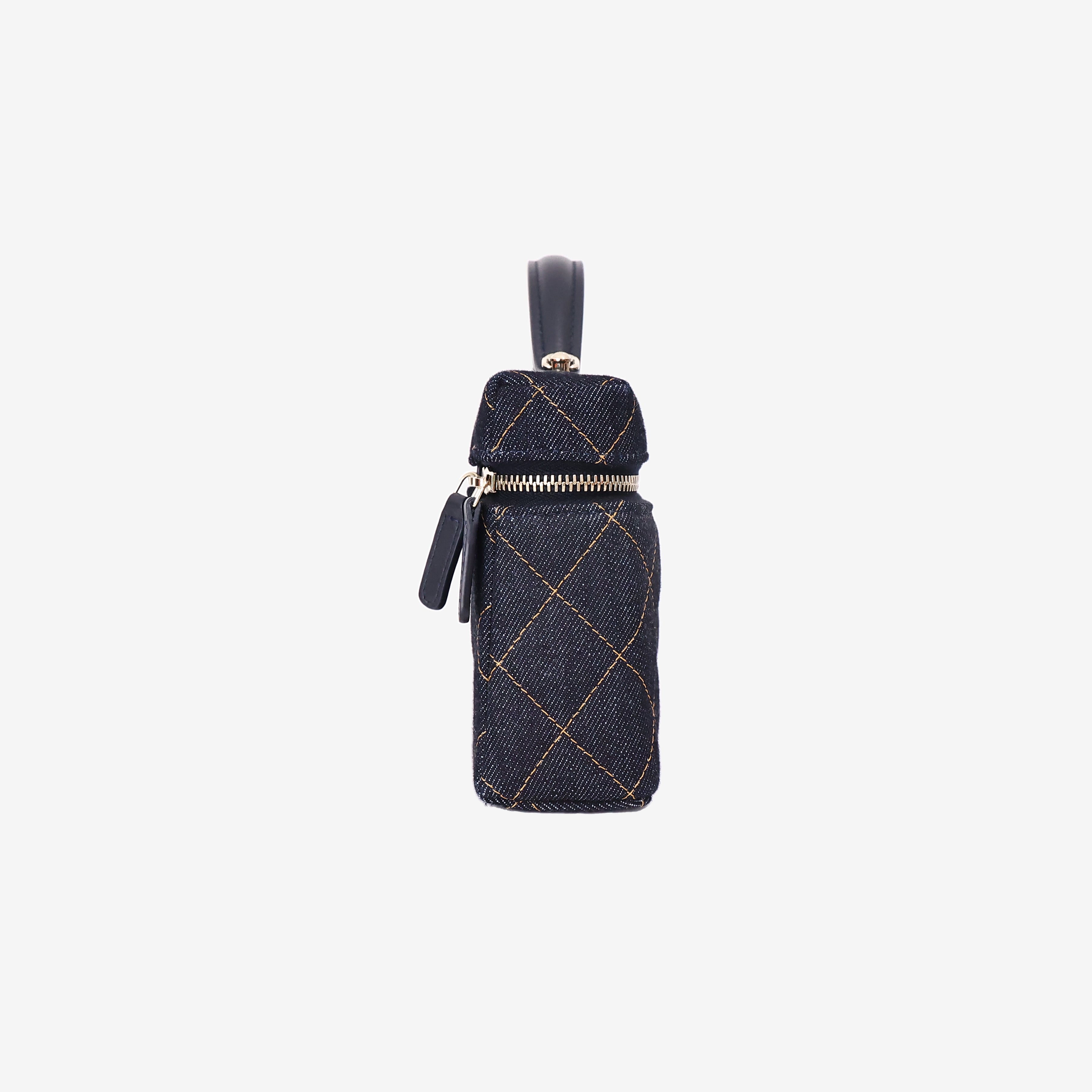 Chanel Classic Vanity with Chain in Dark Blue Denim with Gold Hardware side view