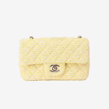 Chanel Classic Flap Bag in Yellow Tweed Leather with Gold Hardware front view