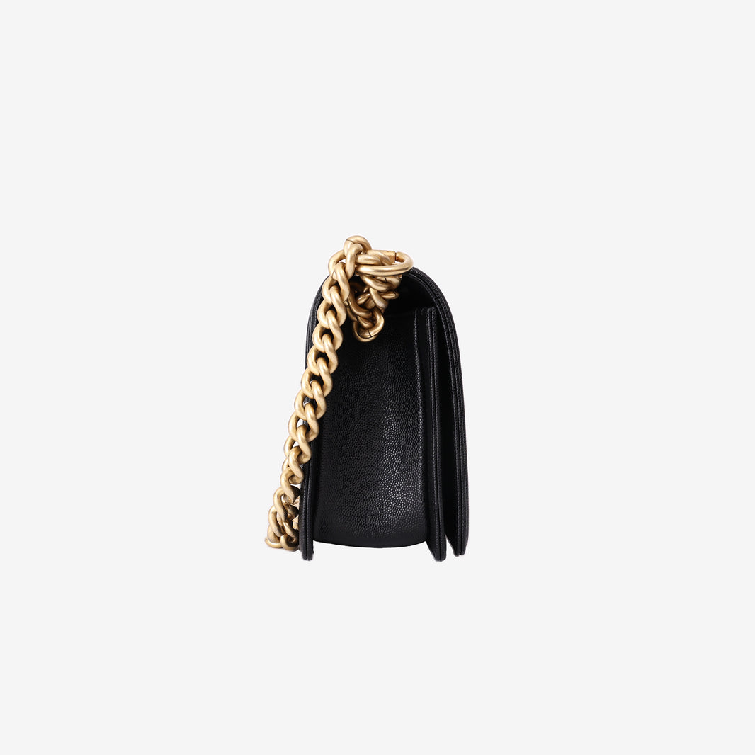 Chanel Boy Flap Bag in Black Caviar Leather with Gold Hardware