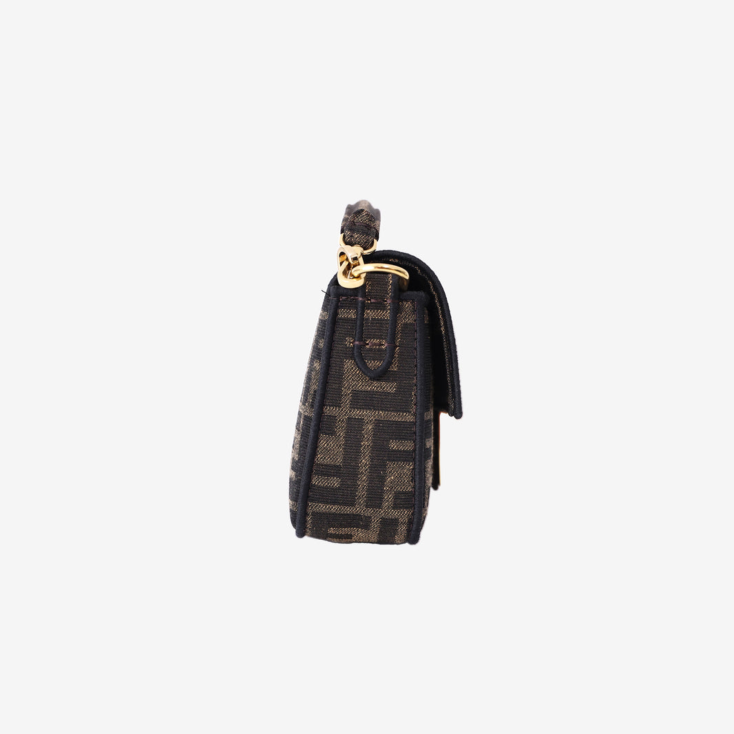 Fendi Mini Baguette Bag in Brown Zucca FF Jacquard Canvas with Gold Hardware