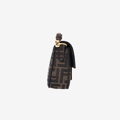 Fendi Mini Baguette Bag in Brown Zucca FF Jacquard Canvas with Gold Hardware