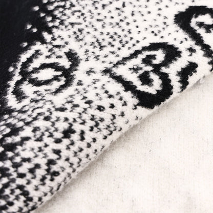 Chanel Cashmere Scarf in Black and White Cashmere/Wool/Silk Blend detail view