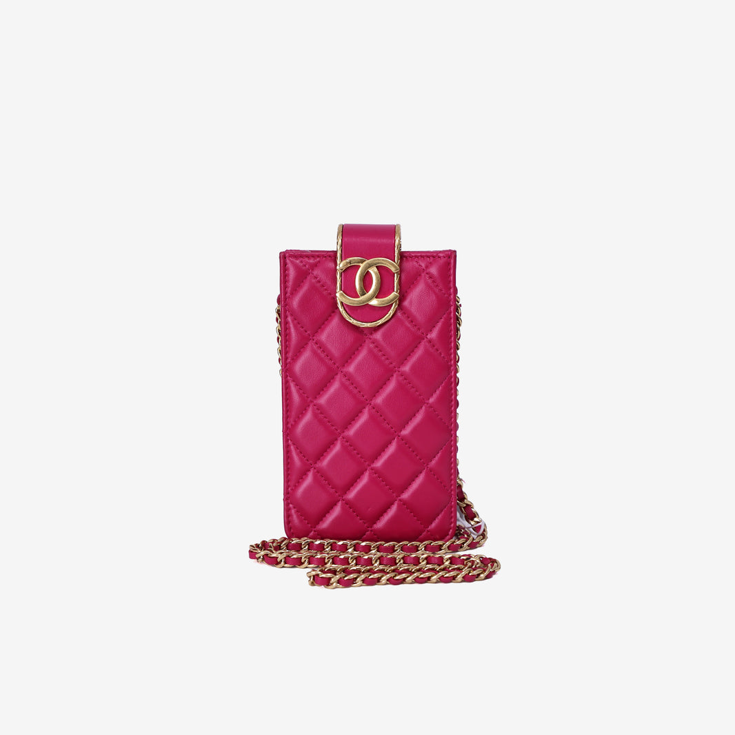 Chanel Matelassé Phone Holder Chain Bag in Pink Lambskin with Gold Hardware