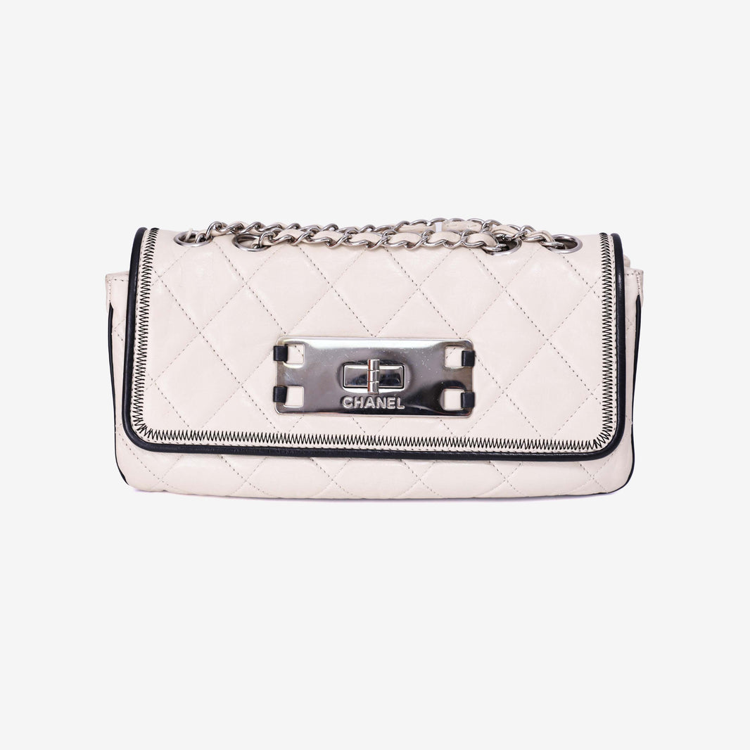 Chanel 2.55 East West Flap Bag in White Lambskin Leather (Contact to Enquire)