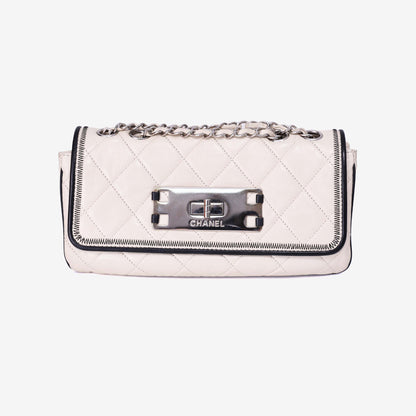 Chanel 2.55 East West Flap Bag in White Lambskin Leather (Contact to Enquire)