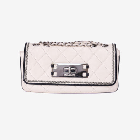 Chanel 2.55 East West Flap Bag in White Lambskin Leather (Contact to Enquire)