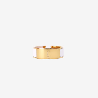 Hermès Clic H Bracelet in White Enamel with Gold Hardware