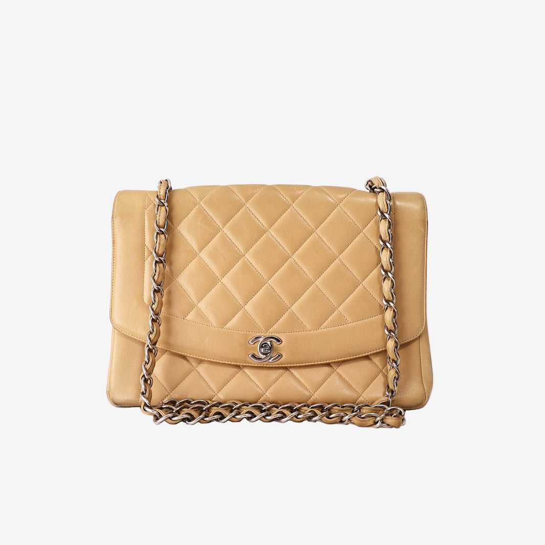 Chanel Diana Flap Bag in Beige Lambskin Leather with Palladium Hardware