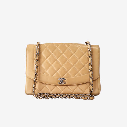 Chanel Diana Flap Bag in Beige Lambskin Leather with Palladium Hardware