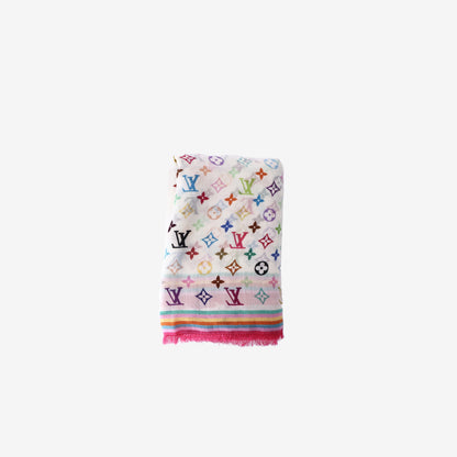 Louis Vuitton x Takashi Murakami Monogram Scarf in White Wool