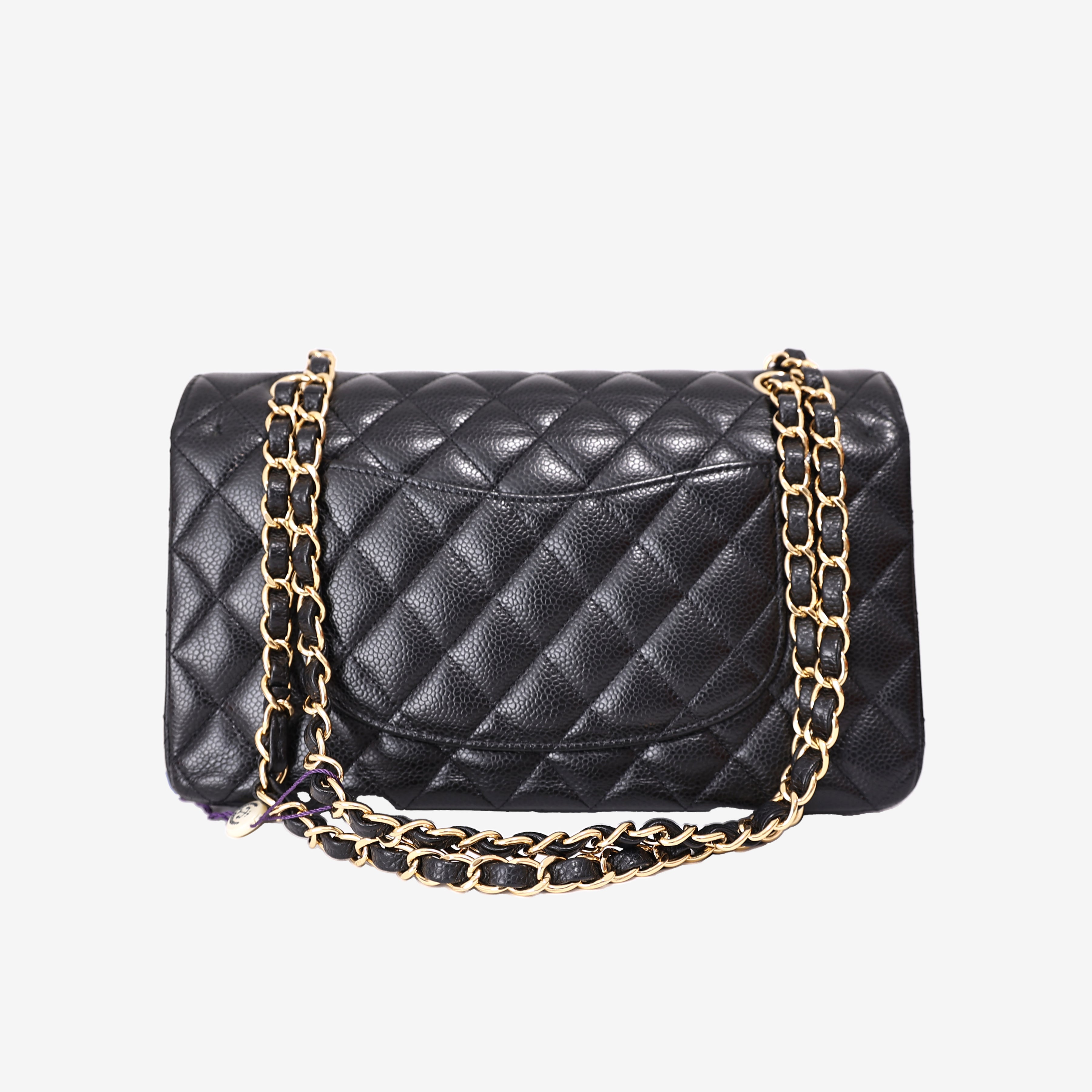 Chanel Classic Double Flap Small in Black Caviar Leather with Gold Hardware back view