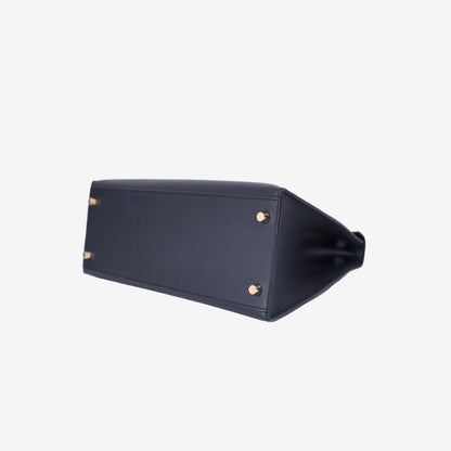 Hermès Kelly 28 in Noir Epsom Leather with Gold Hardware bottom side view