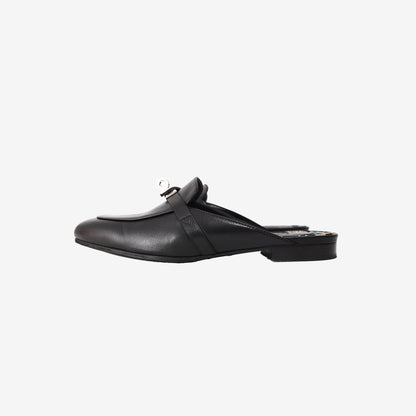Hermès Oz Mules in Black Leather with Palladium-Plated Hardware (Size 37.5)