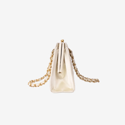 Chanel Quilted Clutch in Beige Satin with Gold Hardware