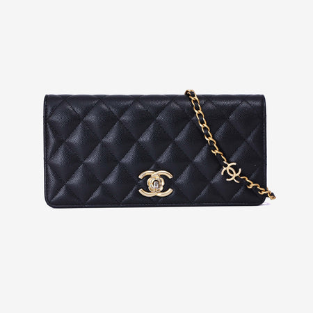 Chanel Camellia Wallet on Chain in Black Caviar Leather with Gold Hardware