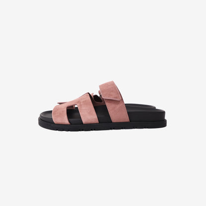 Hermès Chypre Sandals in Rose Antique Suede (Size 37.5)