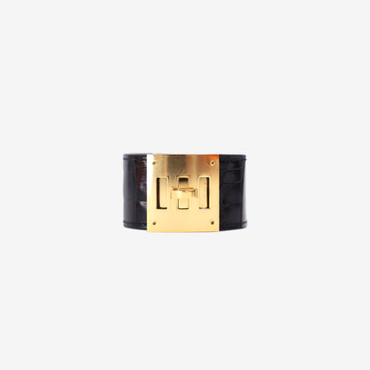 Hermès Kelly Dog Bracelet in Black Crocodile Skin with Gold Hardware
