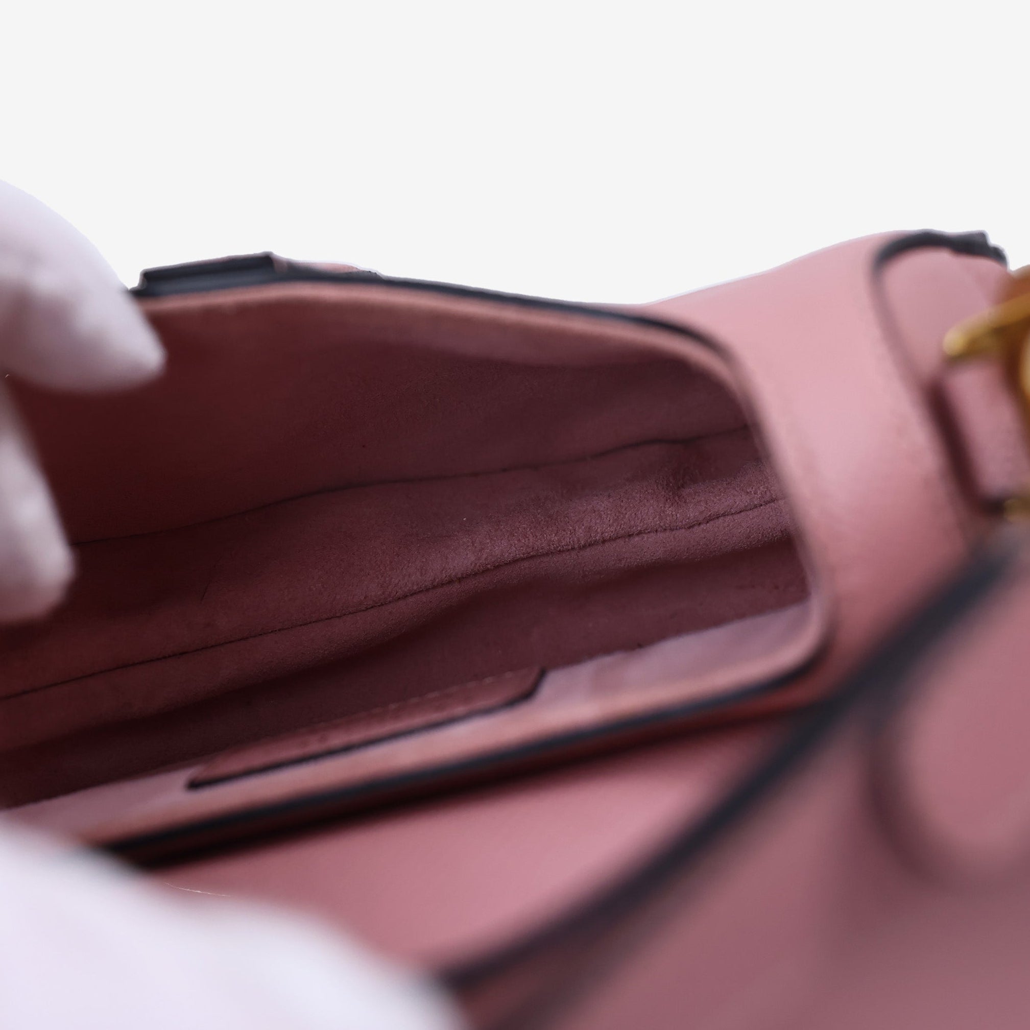 Dior Saddle Mini in Pink Calfskin Leather with Gold Hardware interior view