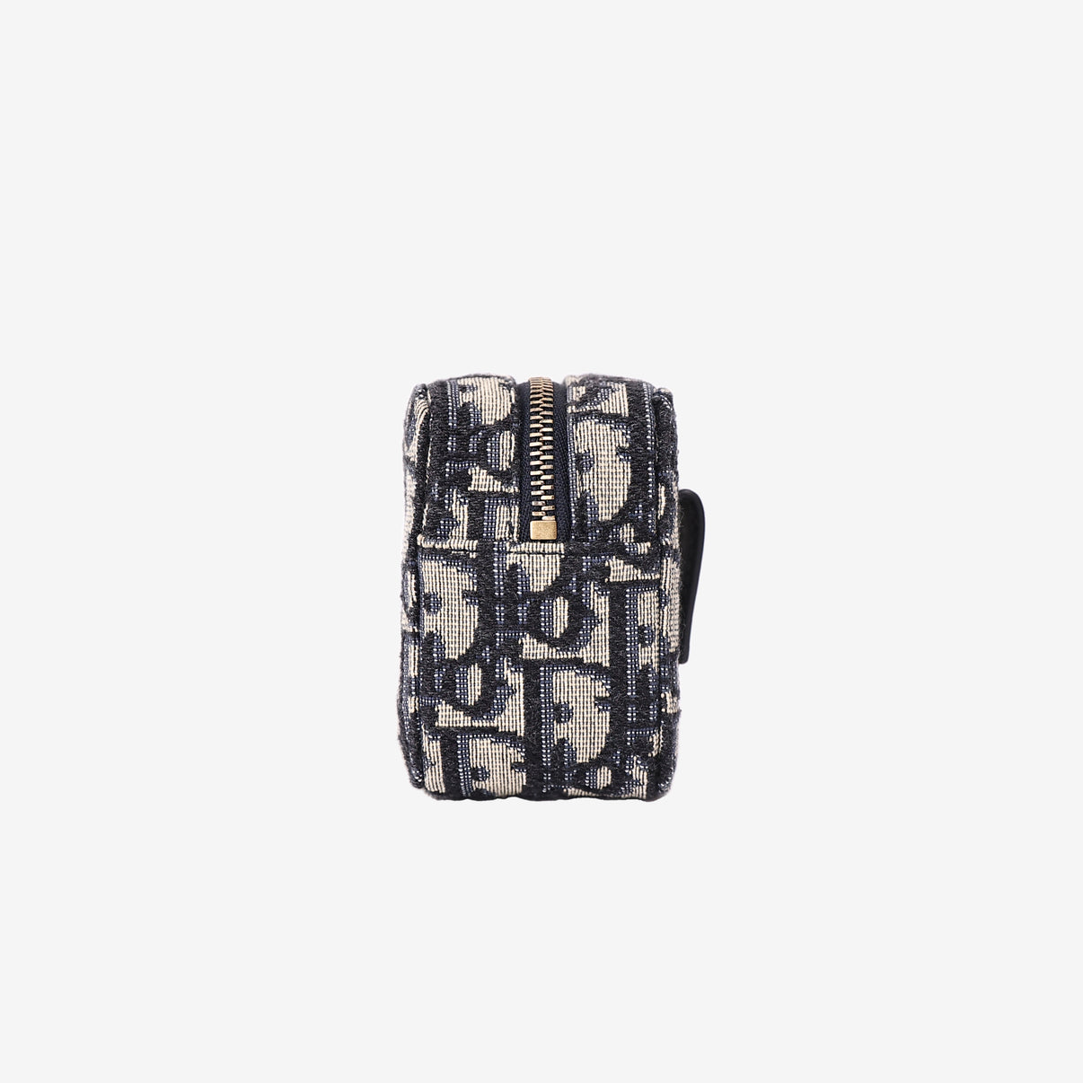Dior Oblique Pouch in Navy and Beige Jacquard Canvas with Gold Hardware side view
