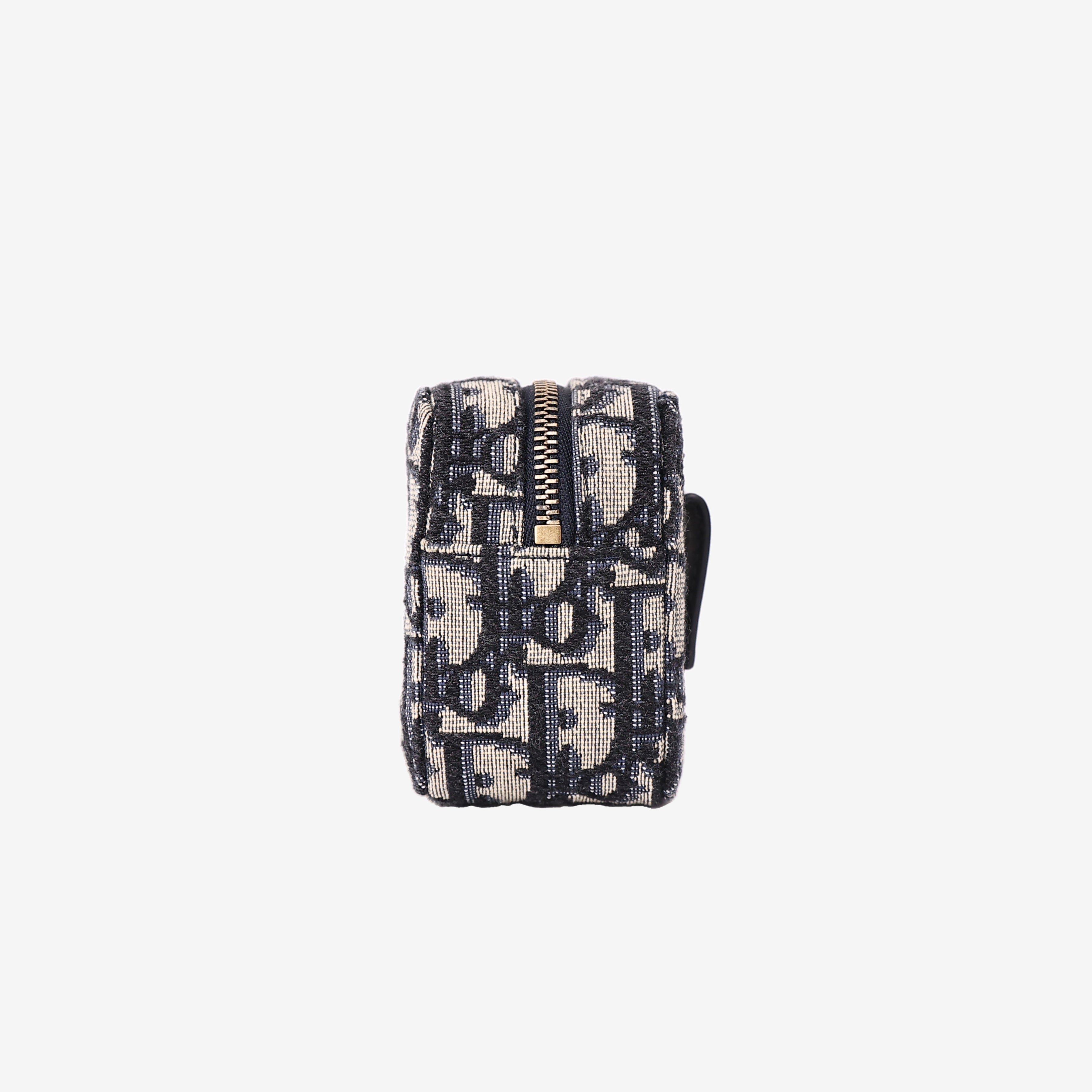 Dior Oblique Pouch in Navy and Beige Jacquard Canvas with Gold Hardware side view