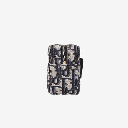 Dior Oblique Pouch in Navy and Beige Jacquard Canvas with Gold Hardware side view