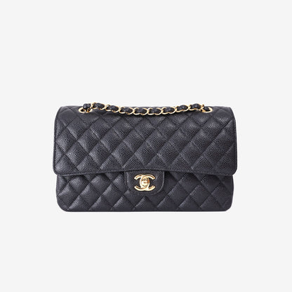 Chanel Classic Medium Double Flap Bag in Black Caviar Leather with Gold Hardware