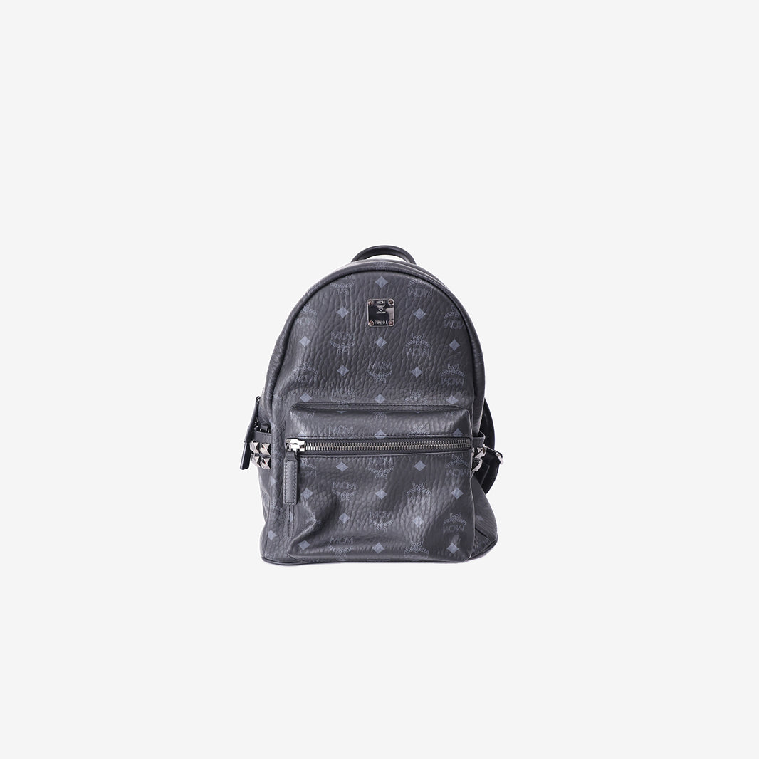 MCM Stark Side Studs Backpack in Black Visetos Coated Canvas with Gunmetal Hardware