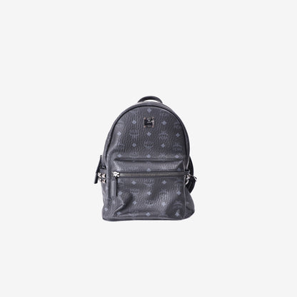 MCM Stark Side Studs Backpack in Black Visetos Coated Canvas with Gunmetal Hardware